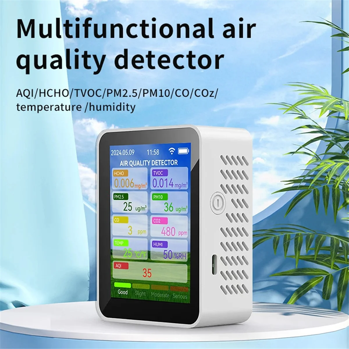 Tuya WiFi Air Quality Meter HCHO TVOC Carbon Monoxide CO2 PM2.5/10 Tester Portable Temperature Humidity Detector White