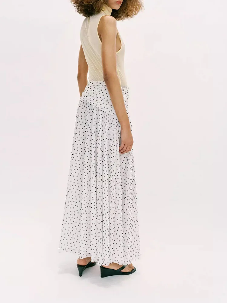 

Summer New Women's A-Line Long Dress Polka Dot Folded Simple Holiday Style Mid-Waist Skirt for 20-50 Years Old Women