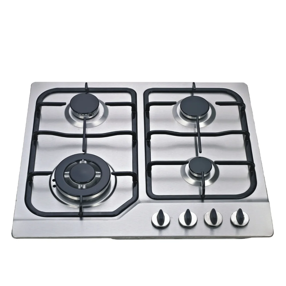 Estufa de cocina de gas de acero inoxidable de 4 quemadores de alta calidad, precio bajo con dispositivo de seguridad y perilla de metal para uso en exteriores