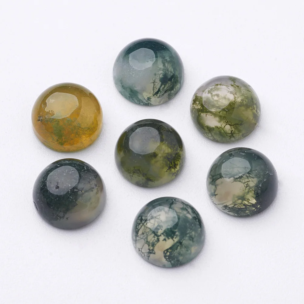 

40Pcs Natural Moss Agate Cabochons Round Dome Flat Back stone Cabochons No Hole Beads for Jewelry Making DIY Ring Necklace 8x4mm