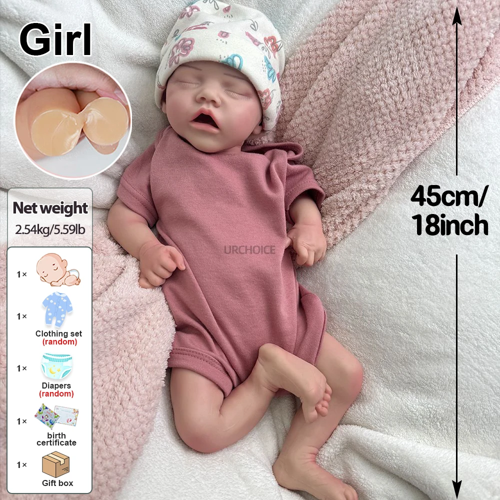 18-calowa realistyczna skóra z funkcjami dyskietki silikonowa lalka Reborn ważona zmywalna noworodek dziewczynka do kolekcji edukacyjnej