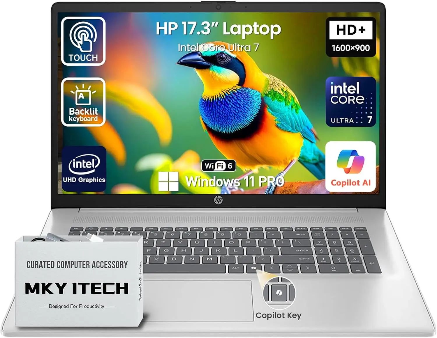 

Ноутбук HP 17 дюймов для бизнеса, сенсорный IPS-экран, AI-компьютер, процессор Intel Core Ultra 7 15-го поколения, 12 ядер, превосходит i7-1355U