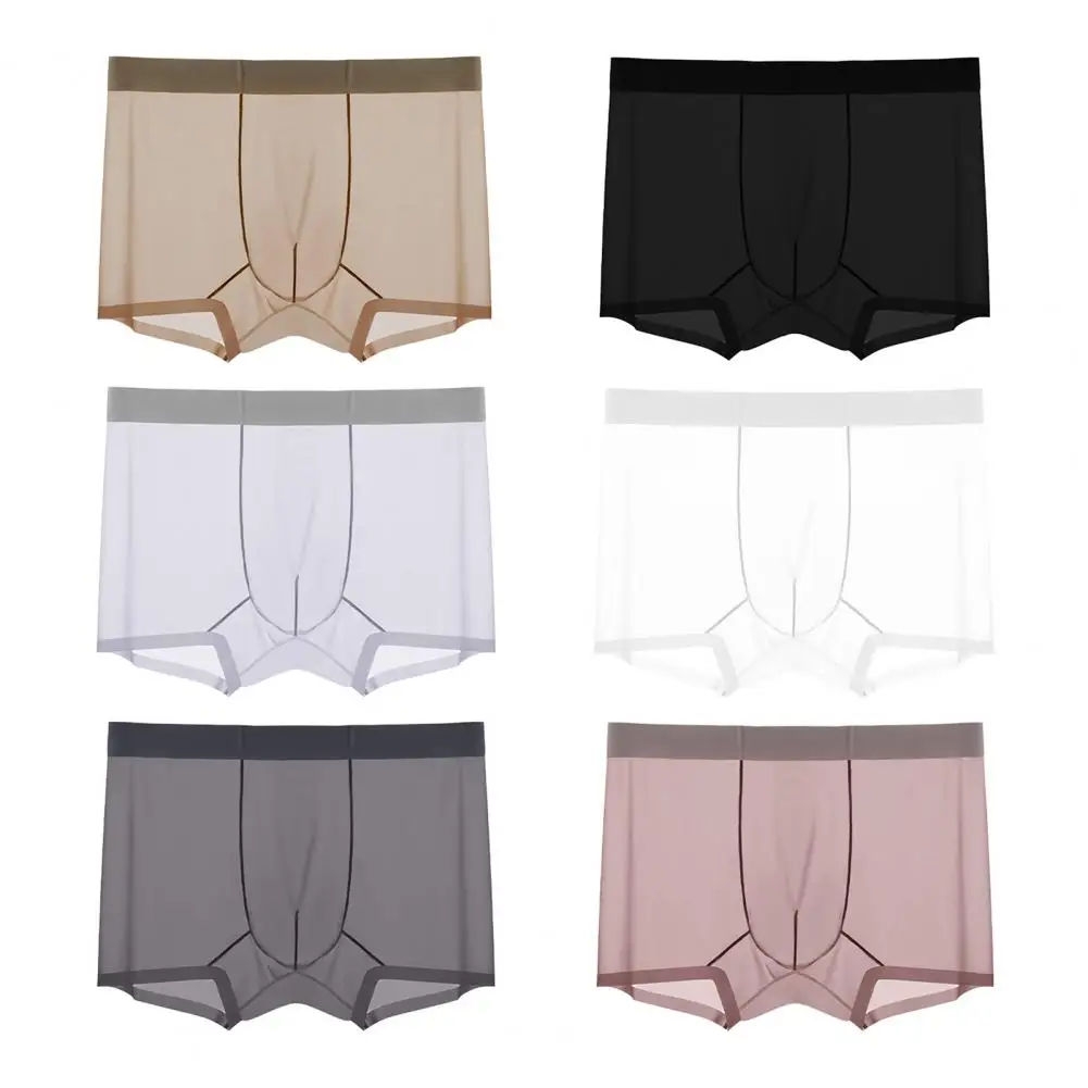

Men's Underwear Ultra-Thin Ice Silk Boxers Shorts Nude-Feel Breathable Transparent Sexy Low-Rise Underpants Thin Seamless Mesh