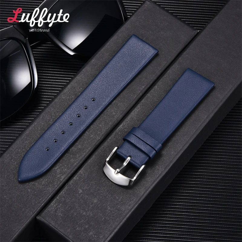 Soft Ultra-thin Leather Watchbands 14mm 16mm 18mm 20mm 22mm Watch Strap Universal Women Men Brown Black Blue Watch Belt Band