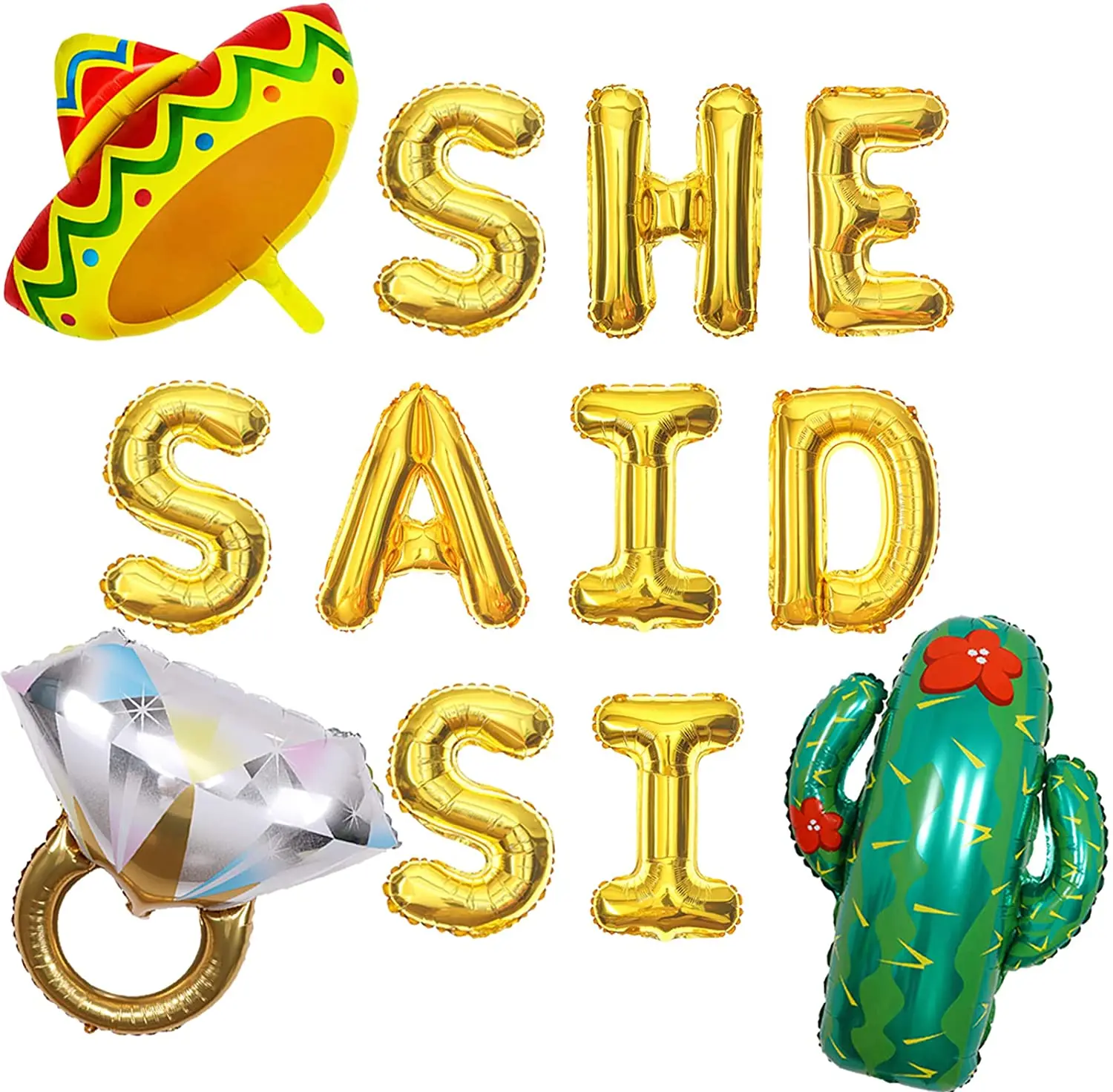 

JOYMEMO Mexican She Said Si Balloons Banner Fiesta Bachelorette Party Decoration Mexican Theme Proposal Party Supplies