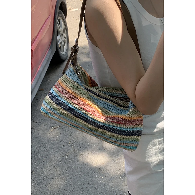 Miyagawa Summer Niche Woven Underarm Bag Women\'s 2024 New Fashion Hand-held Grass Woven Versatile Single Shoulder Crossbody Bags