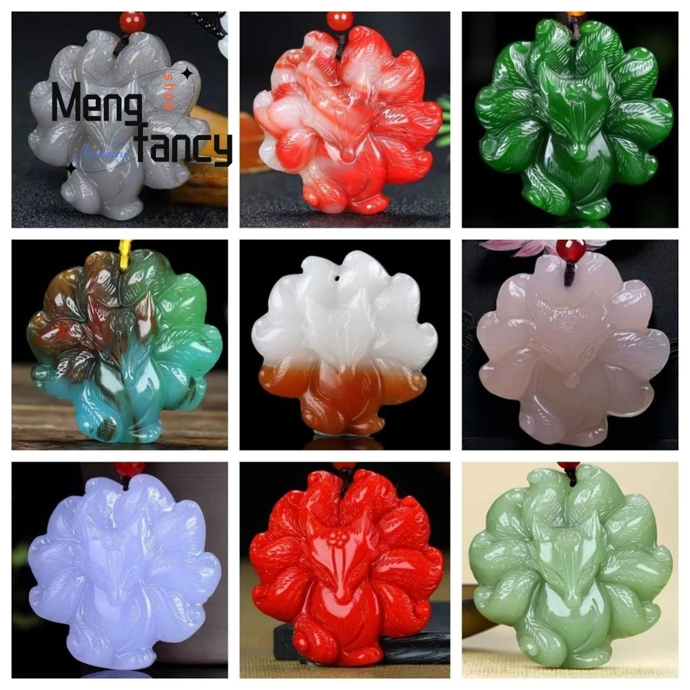 

Natural Hetian Jade Smoke Purple Clear Water Seven-color Nine-tailed Fairy Fox Pendant Popular Fashion Jewelry Fine Holiday Gift