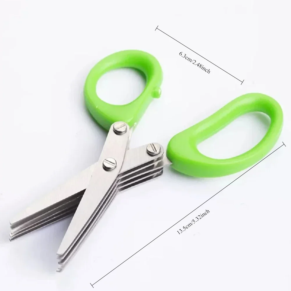 1pc Multi-functional Stainless Steel 3/5 Layer Kitchen Scissors Pepper Shredded Chopped Scallion Cutter Laver Cut Cooking Tool