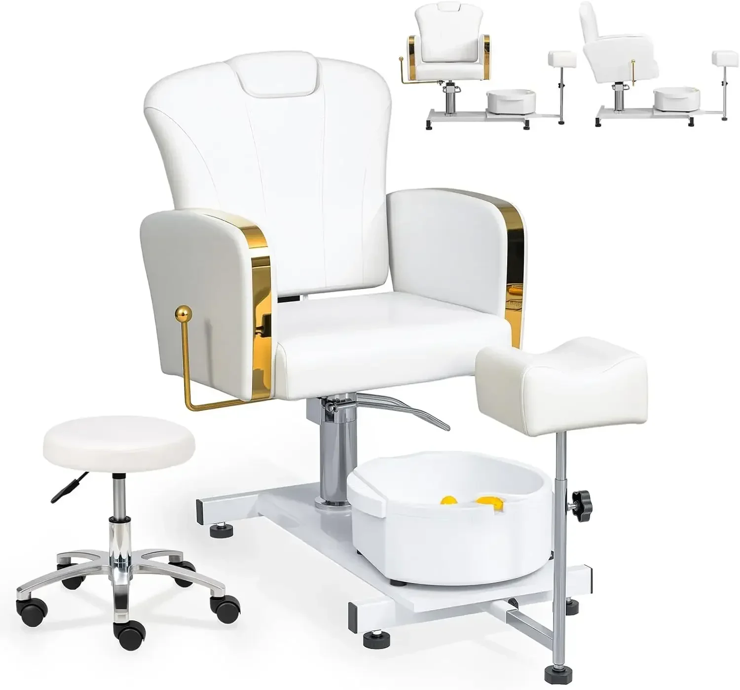 

Pedicure Spa Chair with Bubble Foot Bath & Stool, 360° Rotation Hydraulic Adjustable Seat for Nail Tech Salon & Home Use(White)