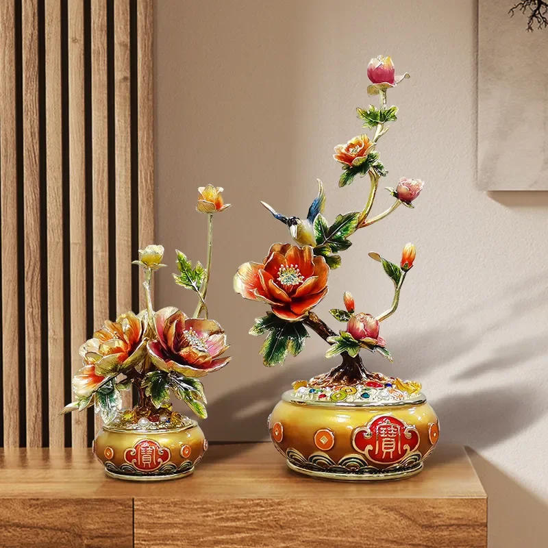 Happy Duofu Peony Ornament Enamel Color Craft Living Room Office Home Decorations Household Opening Gifts