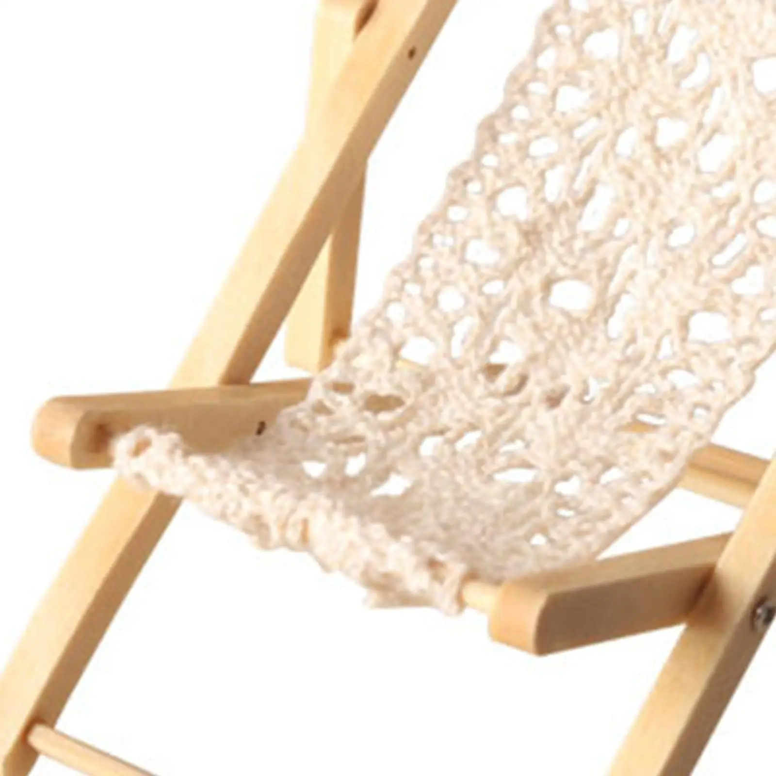 

1/12 Scale Miniature Wooden Deck Chair Dollhouse Lounge Furniture Foldable Recliner Pretend Play Accessories for Home Decoration
