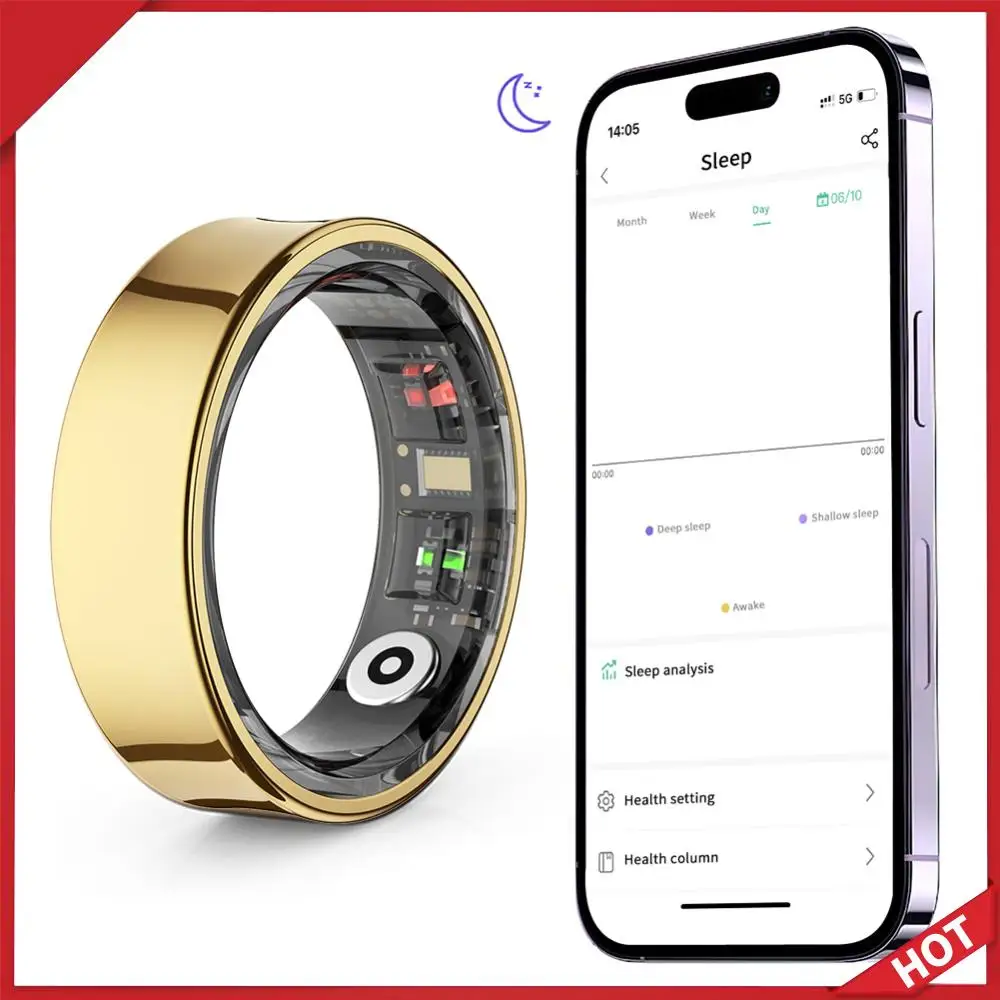 

Умное кольцо R09 с водонепроницаемым корпусом и зарядным чехлом, монитор здоровья и сна с функцией измерения температуры тела для телефонов Xiaomi и Samsung