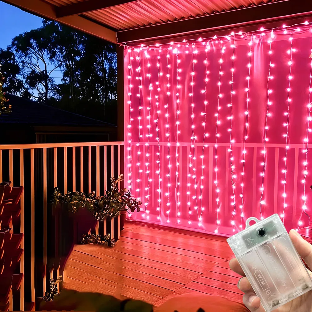 

Светодиодная гирлянда-штора 3/6 м для улицы и спальни, декор для дома на Рамадан, на батарейках, на День святого Валентина, Ид Мубарак 2026