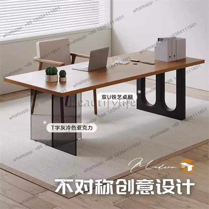 Simple modern solid wood office tables and chairs, living room home workbench, office acrylic floating table