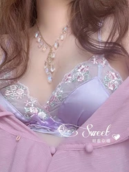 Sexy Bra Set French Triangle Cup Thin Bra Beautifully Embroidered Gathered Anti-Sagging Underwear Satin Non-steel Ring Bra Set