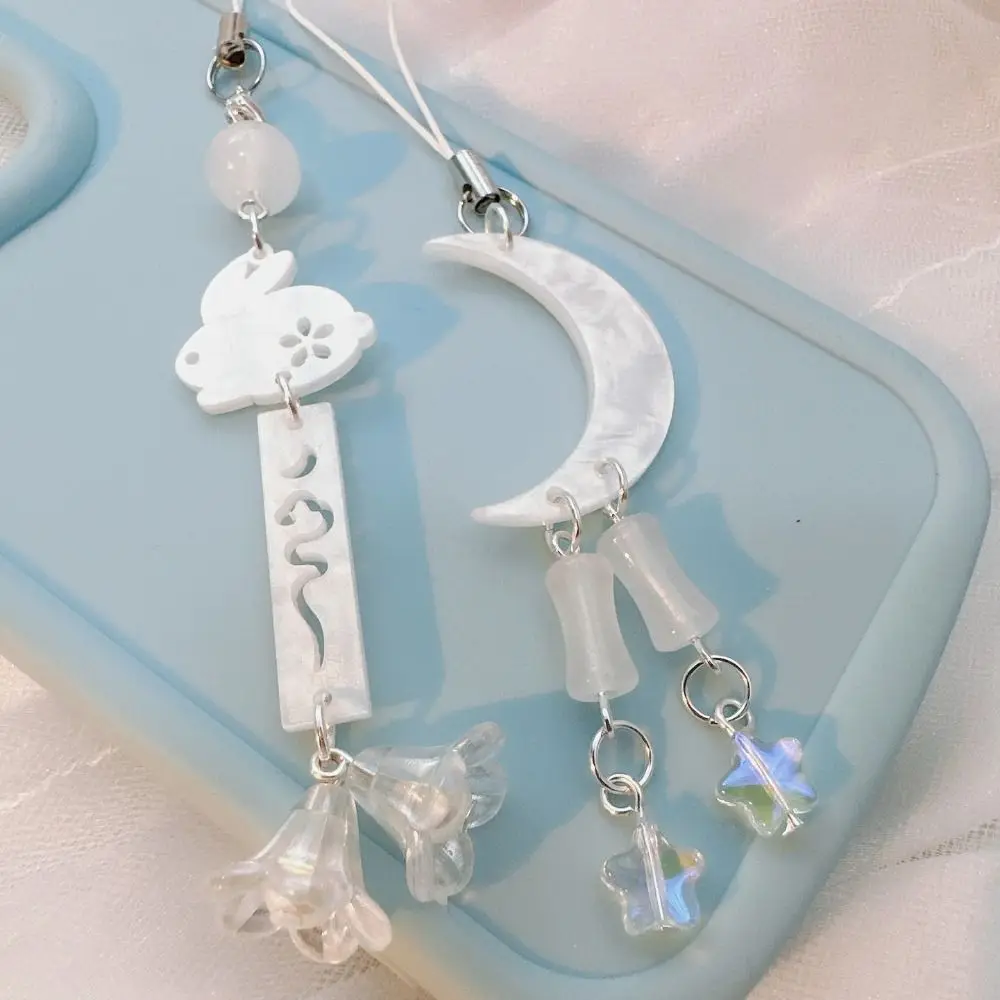 Acrylic Moon Star Phone Charms Rabbit DIY Handmade Cloud Phone Chains Hanging Cord Trinket Mid-Autumn Festival Mobile Strap