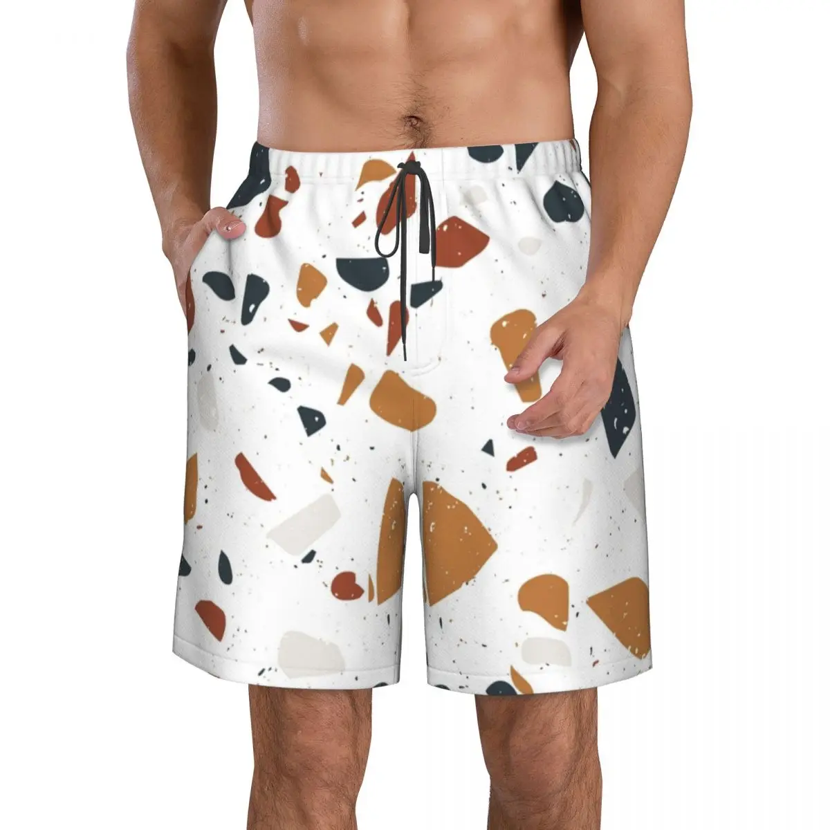 Terrazzo Stone Pattern Trunks Beach Board Shorts Casual Quick Dry Swim Summer Men Pants
