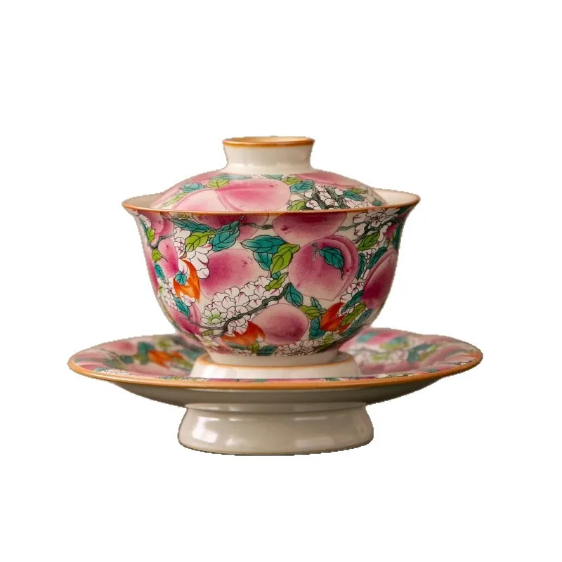 

CX imitation Song beige Ru kiln Sancai cover bowl teacup can be raised, hover and anti-scalding, tea set