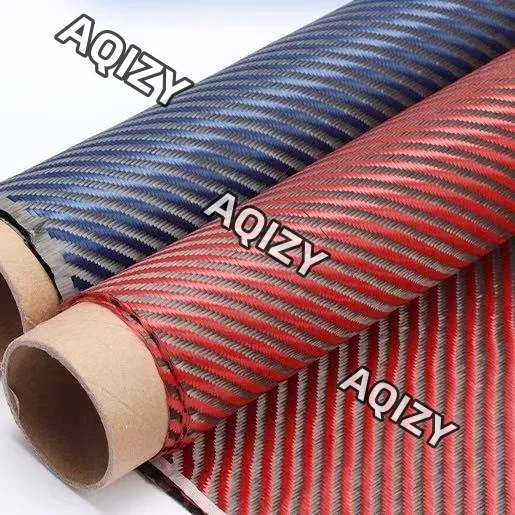 

Blue Kevlar fiber and 3K carbon fiber blended fabric 240gsm 20 inches/50cm wide 8 * 8 large diagonal aramid rolled up packaging