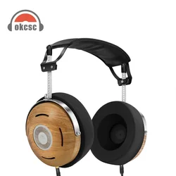Okcsc Ash Wooden Open-back Headphone detachable wired Headset For PC/ smart phone 3.5mm Audio Music Wired Stereo