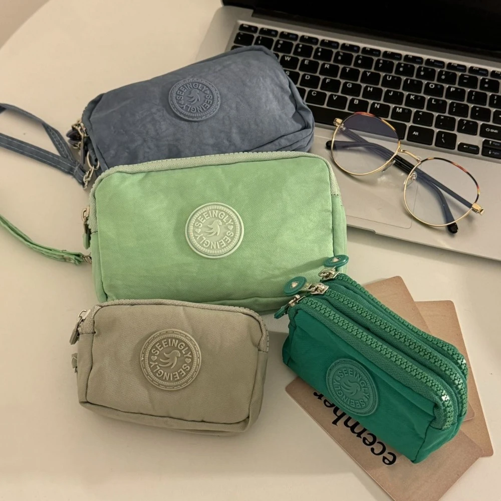 

Letter Short Zipper Coin Purse Large Capacity Nylon Handbag Men Cloth Wallet Card Holder With Lanyard Nylon Phone Bag Unisex