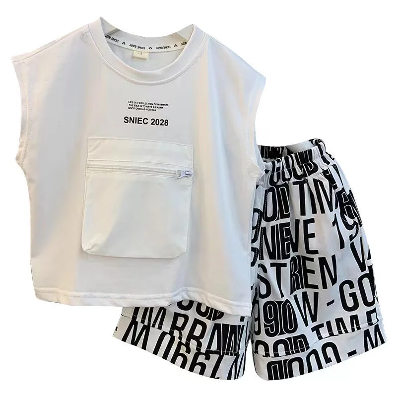 2024 Summer Baby Boy Clothes Sets New Kids Boutique Fashion Cotton Pocket Shirts + Letter Shorts Two Piece Boys Sport Suit