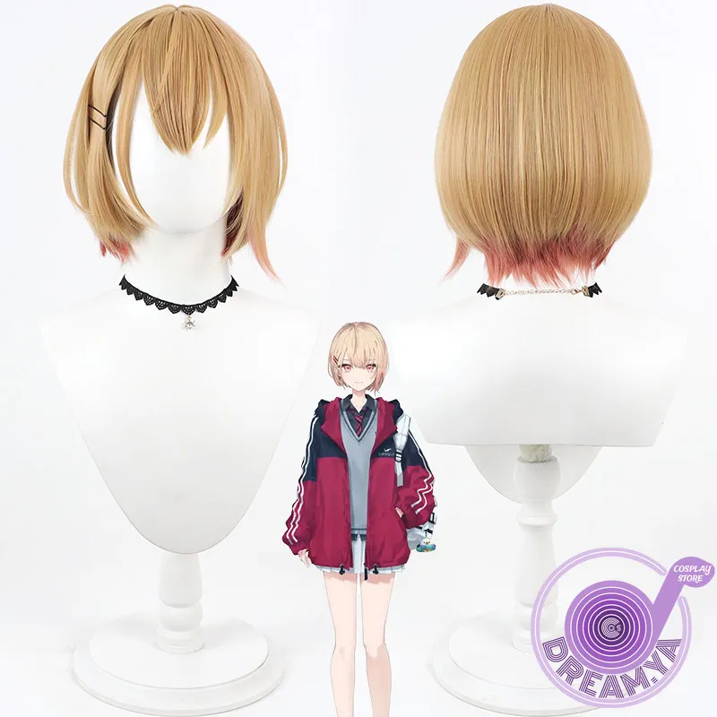 Minamo Madoka Cosplay Wig Vtuber short Heat Resistant Synthetic Hair Halloween Party Role Play Carnival + Free Wig Cap