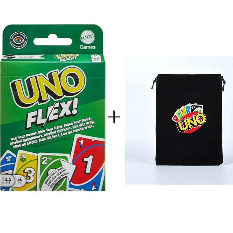 Mattel Games UNO's nieuwe Flex Card Game, een leuk spel voor volwassen gezinnen en feestspelavonden, 2 tot 6 spelers, wordt geleverd met opbergtas