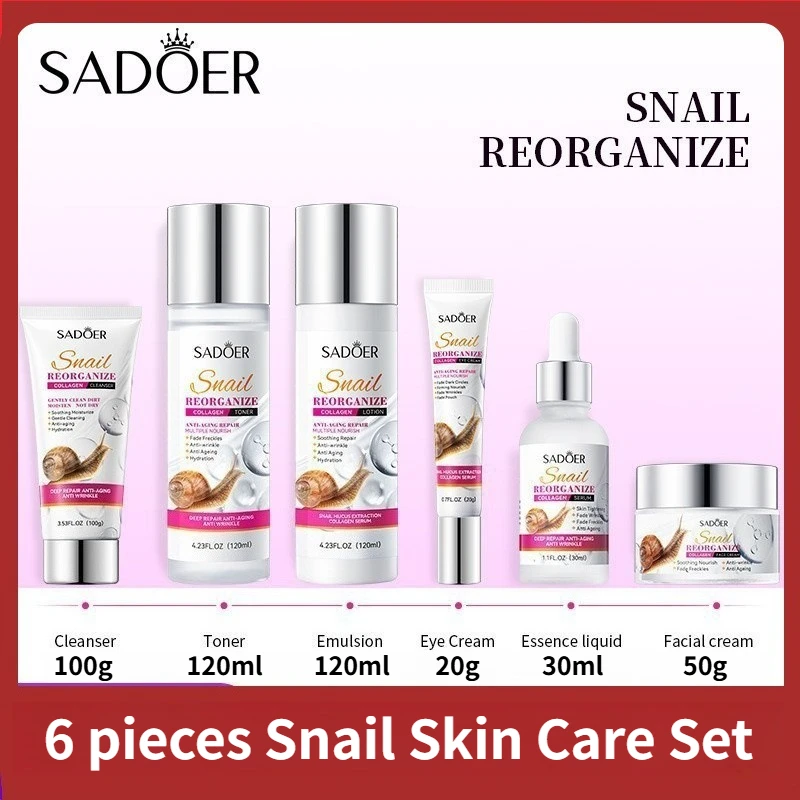 snail-6pcs-facial-skin-care-set-collagen-moisturizing-cleanser-toner-eye-cream-facial-serum-nourishing-repair-whitening-skin-kit