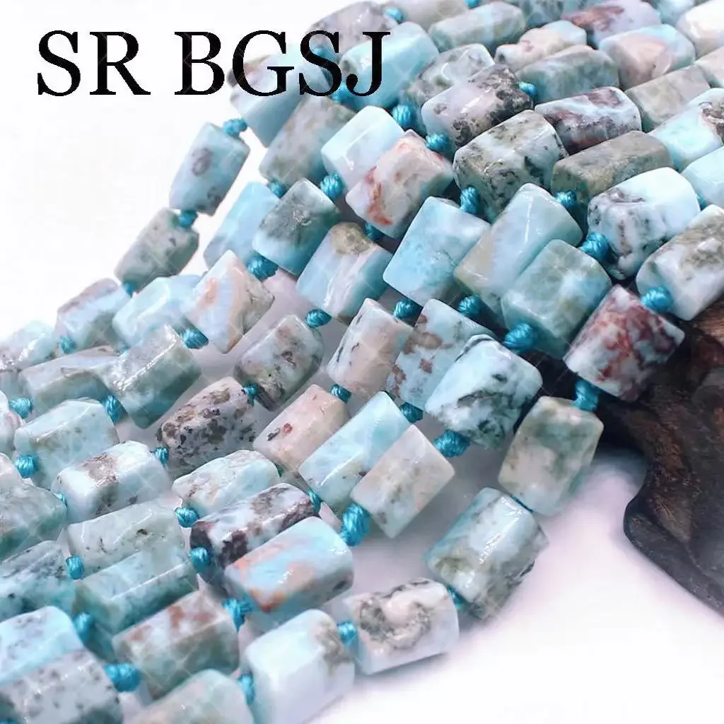 8x10mm Natural Larimar Column Tube Faceted  Stone Jewelry Making Wholesale Gems Beads Strand 15\