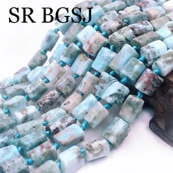 8x10mm Natural Larimar Column Tube Faceted  Stone Jewelry Making Wholesale Gems Beads Strand 15