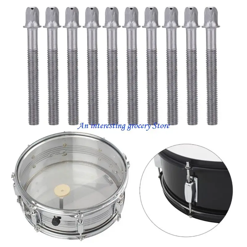 652D 10Pcs Metal Drum Tension Rods Replacement Drum Tight Screws for Snare Bass