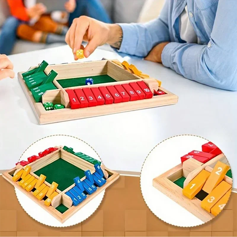 Classic 4 Sided Wooden Board Game With 2 Dice And