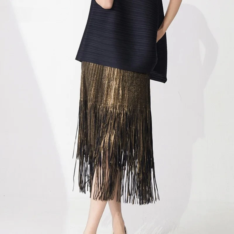 ALSEY Falda recta de diseño informal de cintura alta para mujer, novedad de verano 2025, falda plisada con flecos de cien colores a la moda Miyake