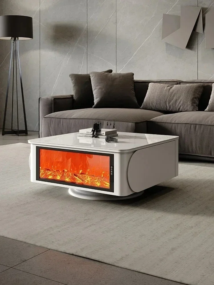 Cy YH Electronic Fireplace Decoration Simulation Flame Integrated Floor Stone Plate Light Luxury Coffee Table High Sense