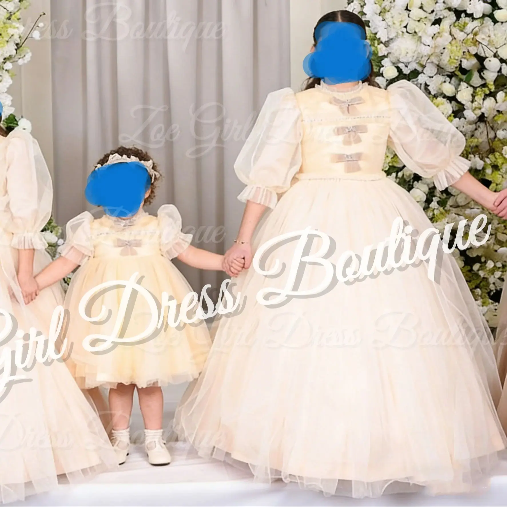 Vestidos da menina de flor para o casamento com arcos tule comprimento longo bebê menina aniversário banquete primeira comunhão vestidos personalizados