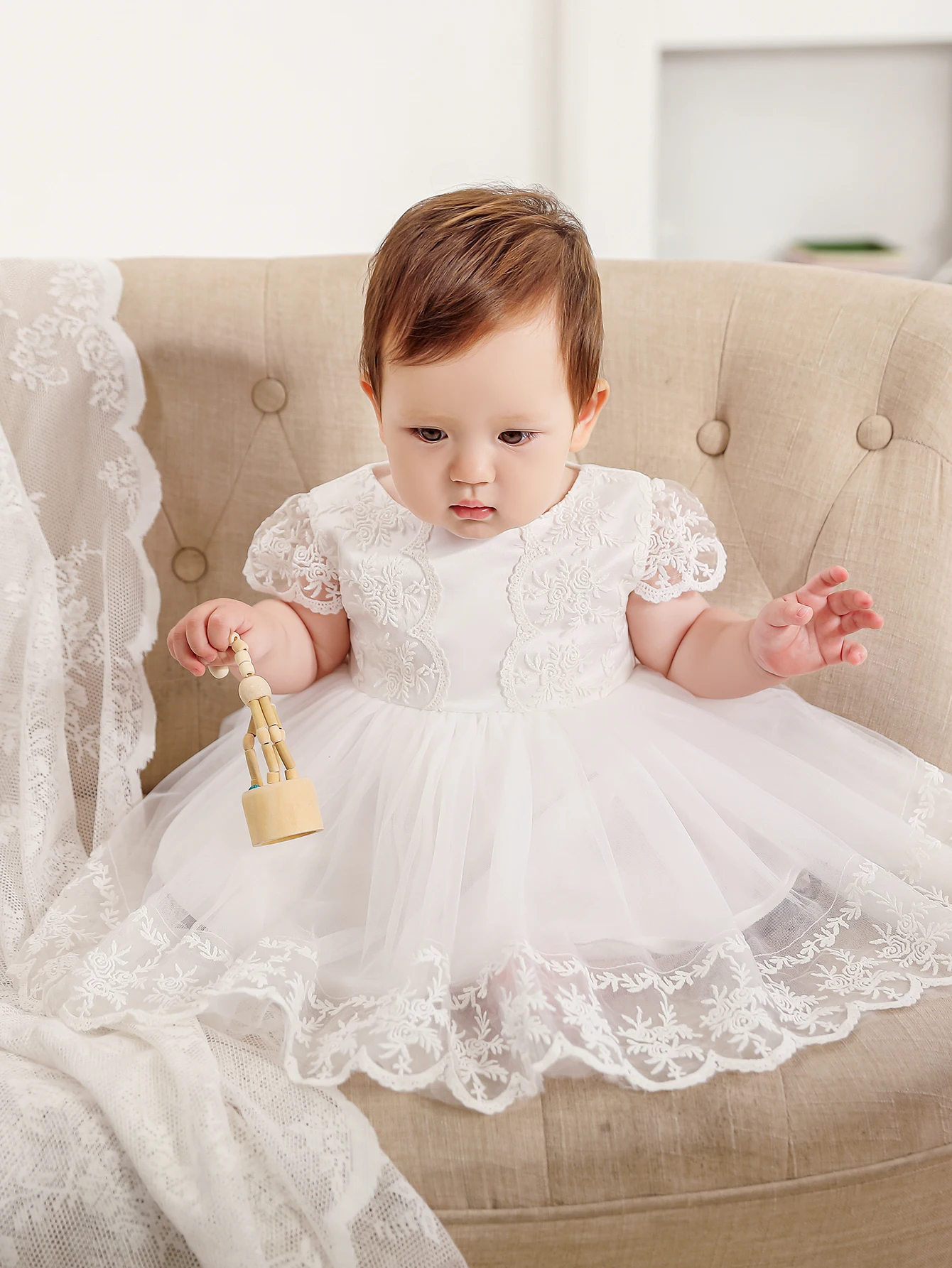 نمط جديد طفلة فستان الزفاف الكرة ثوب لحفلة عيد ميلاد مع التطريز الدانتيل 0-2 سنة الفتيات #2