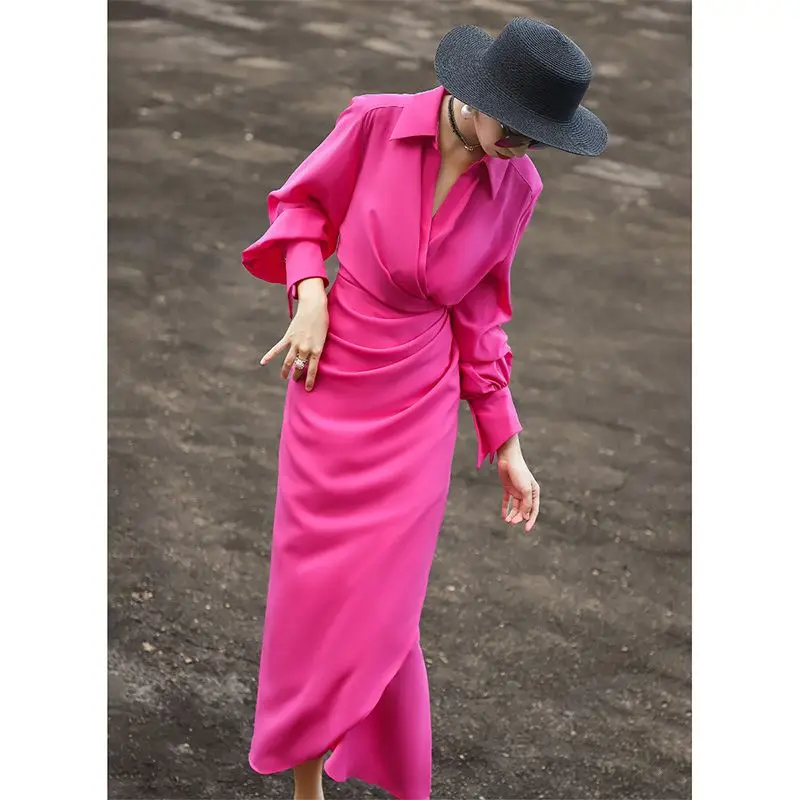 

2025 Autumn New Style Commuting Simple Slim Shirt Skirt Long-sleeved Dress for Women