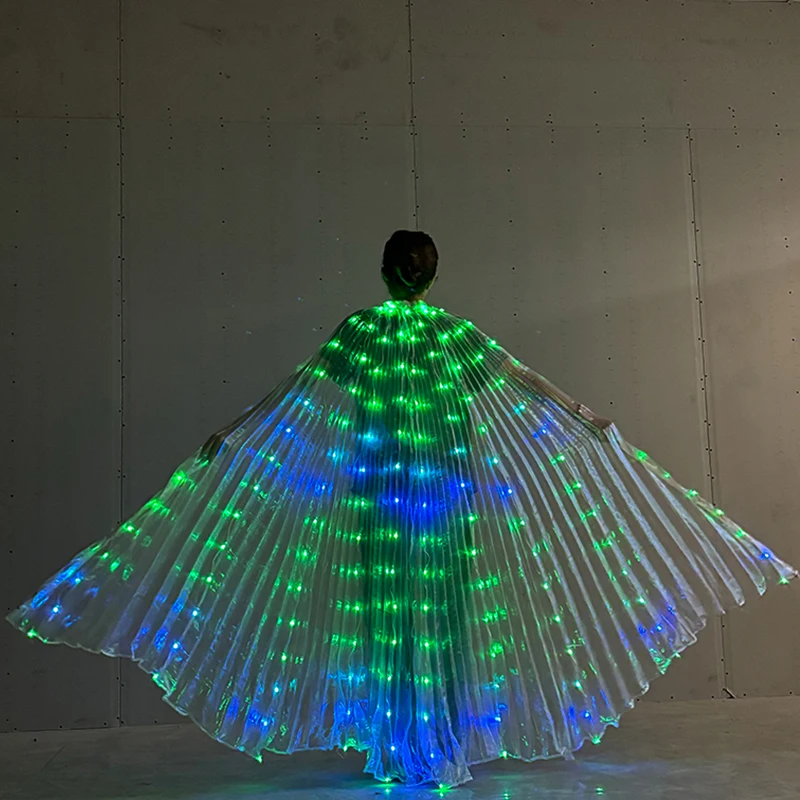 Remote Control Colorful LED Dance Fairy Wings Cloak Belly Dance Butterfly Wings with Stick Stage Performance Carnival Party Prop