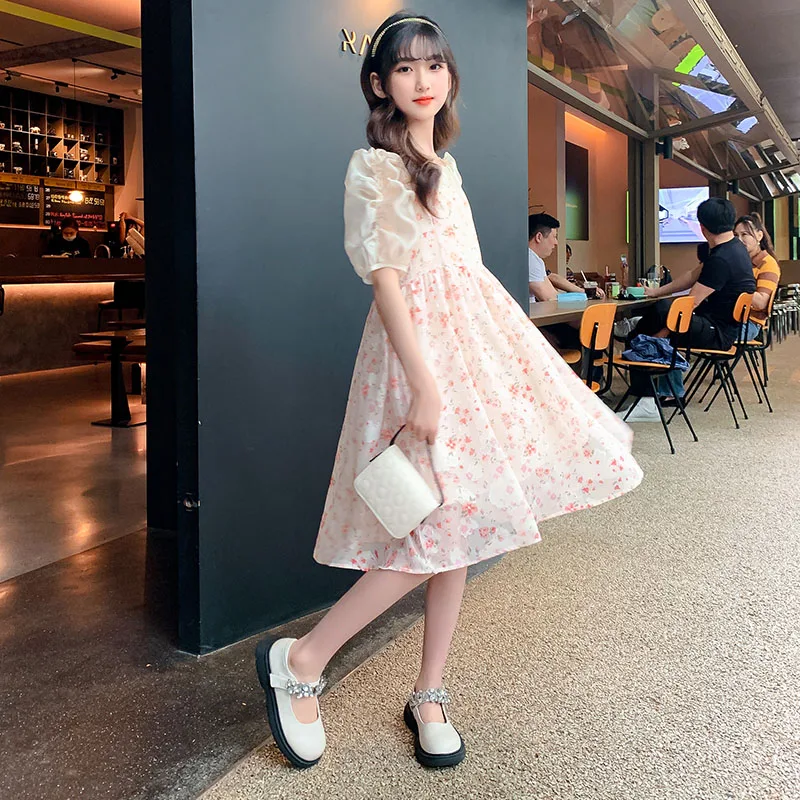 

2023 summer girls dress floral short sleeve princess dress children's beautiful seaside holiday dress fashion baby skirt new