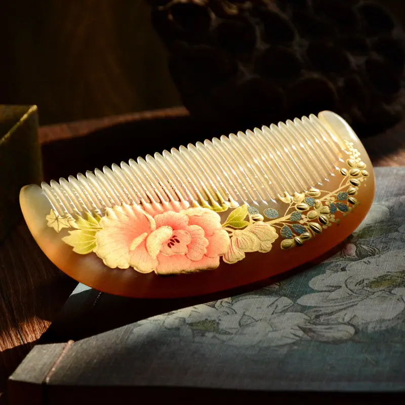 Horn comb, children's anti-static massage comb, painted lacquer art, birthday gift for mother-in-law, elders and wives