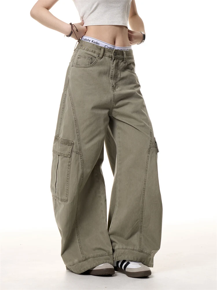 

Street Style Women's Casual Washed Denim Work Trousers Loose Straight Leg Pants Hip Hop Cotton Natural Waist Long Trousers
