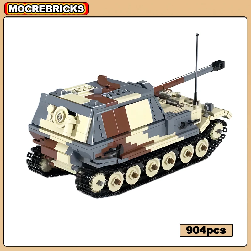 MOC Building Blocks Ferdinand Military Heavy Tank Destroyer WW2 German High-tech Weapon DIY Technology Model Kid’s Bricks Toys