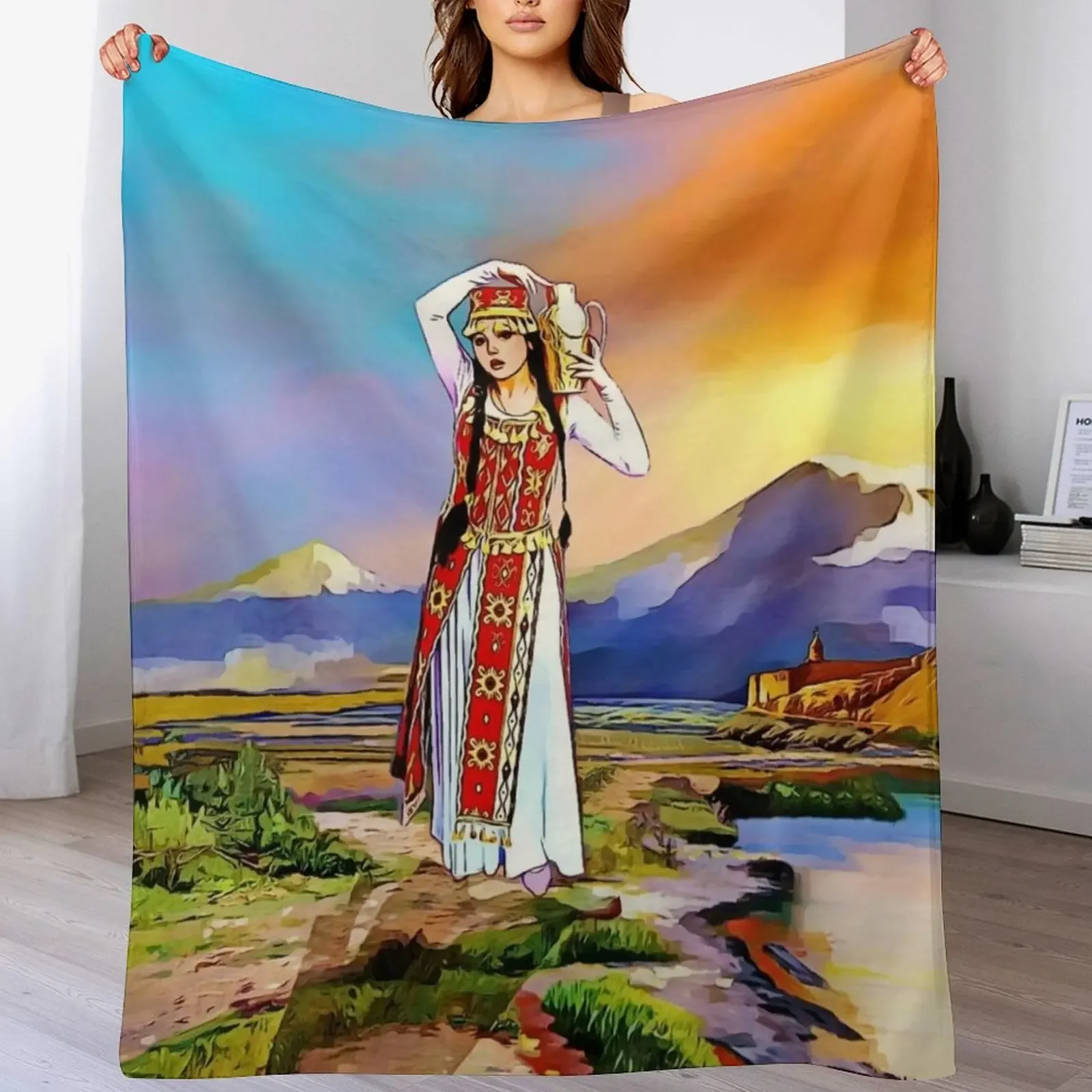 The Masis Ararat Lady Armenia Throw Blanket Hair Camping For Sofa Thin Blankets