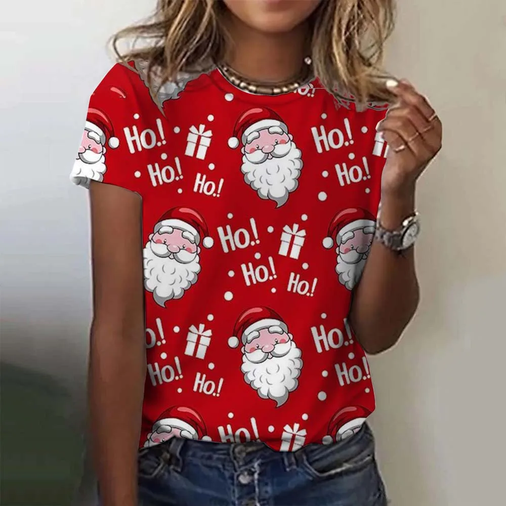 

Christmas Women's T-Shirt Christmas elements 3D Printed Oversized T-Shirt Summer New Fashion Women Clothing Y2k Female Tops Tees