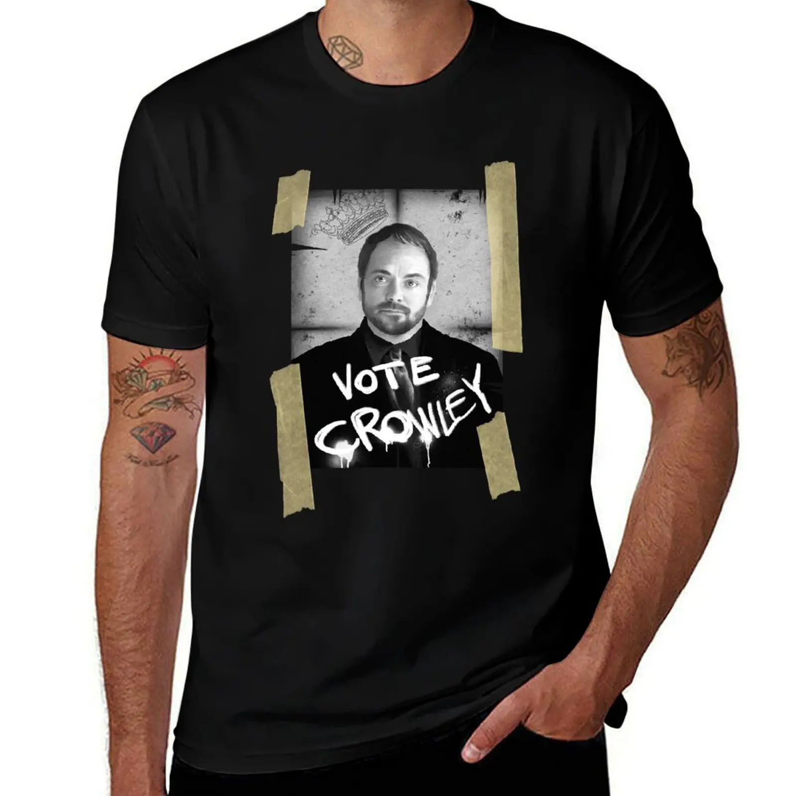 VOTE CROWLEY T-Shirt anime stuff graphic t shirts tops summer top T-shirts for men cotton
