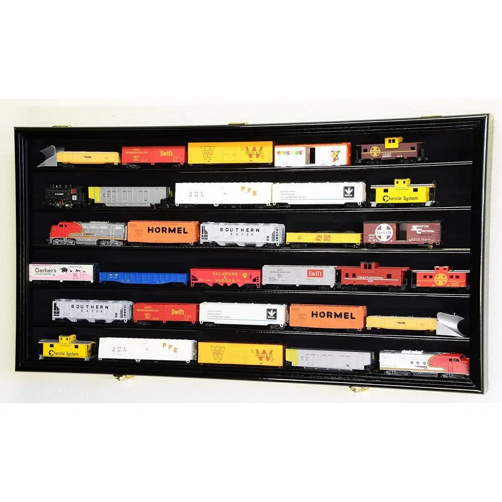 HO Scale el Train Display Case Cabinet Wall Rack w/98% UV Protection- Lockable -Black