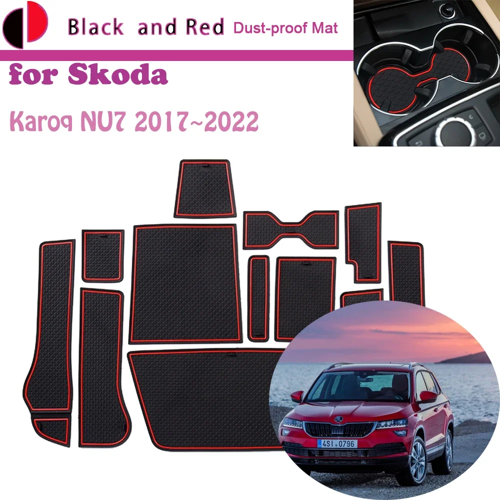 

Rubber Door Groove Mat for Skoda Karoq NU7 2017~2022 2018 2019 2020 Gate Storage Slot Coaster Dust-proof Pad Car Sticke Rug Auto