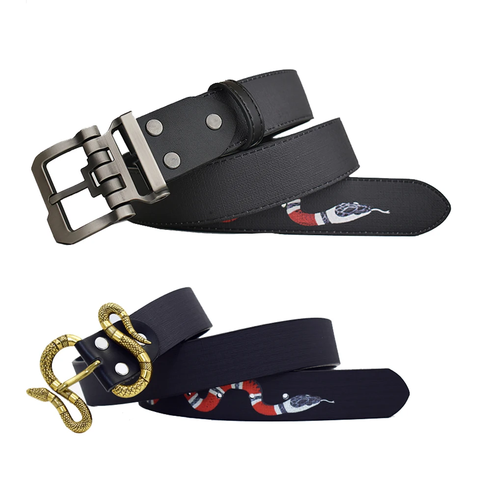 

western genuine leather men belts snake buckle pin jeans cowboy design cowskin Belts