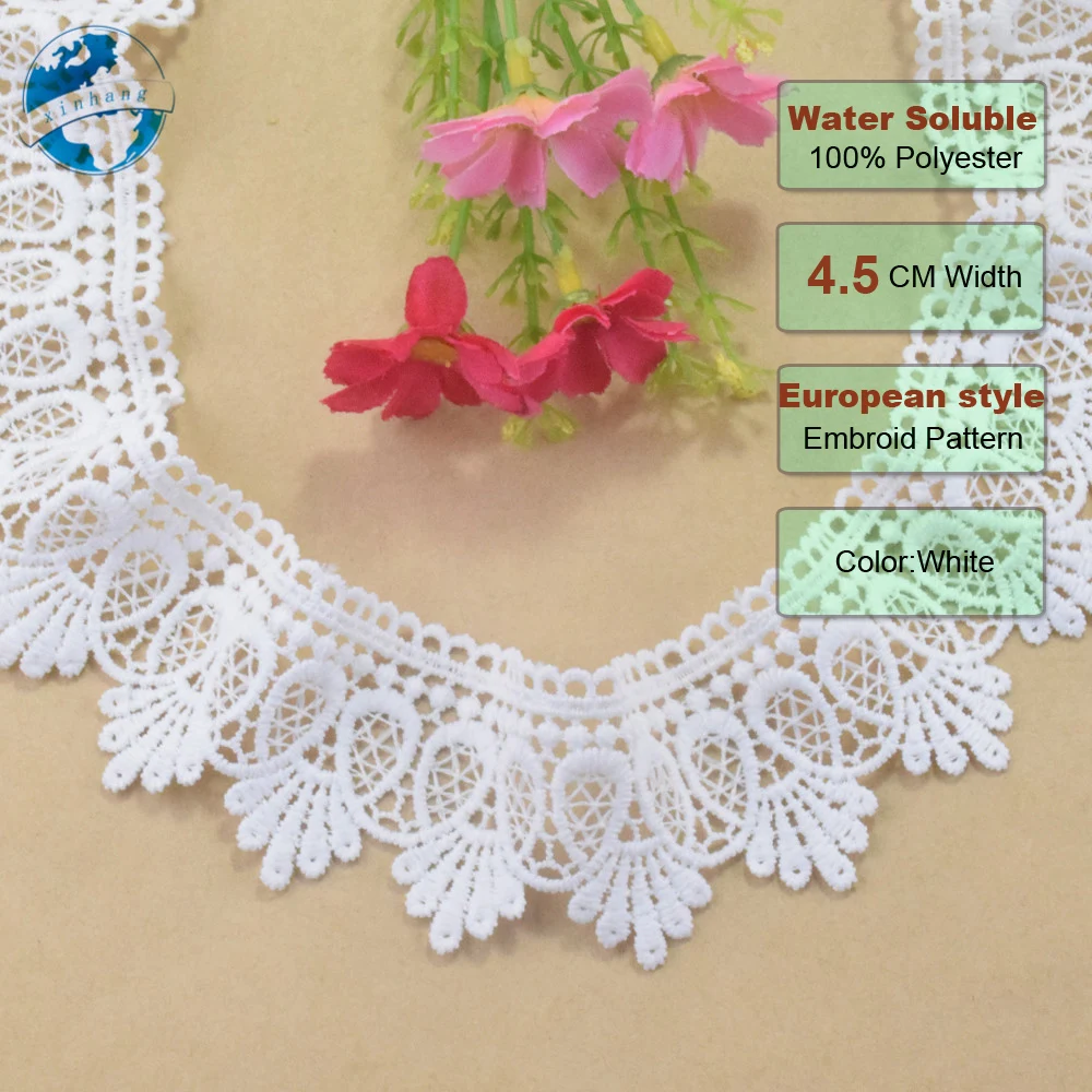 4.5cm White Polyester Lace Embroidery French Ribbon Fabric Guipure Diy Trims Warp Knitting Sewing Accessories Doll Dress#4276